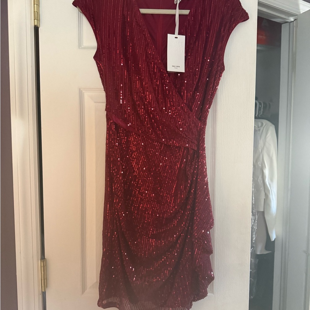 Grace Karin Glittering Ruby Mini Dress